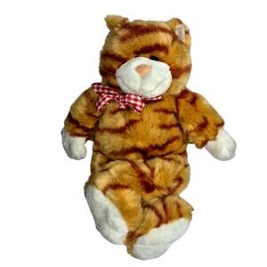 Vintage 1997 Build-A-Bear Workshop Orange and Brown Striped Tabby Cat w/ Bow 15"